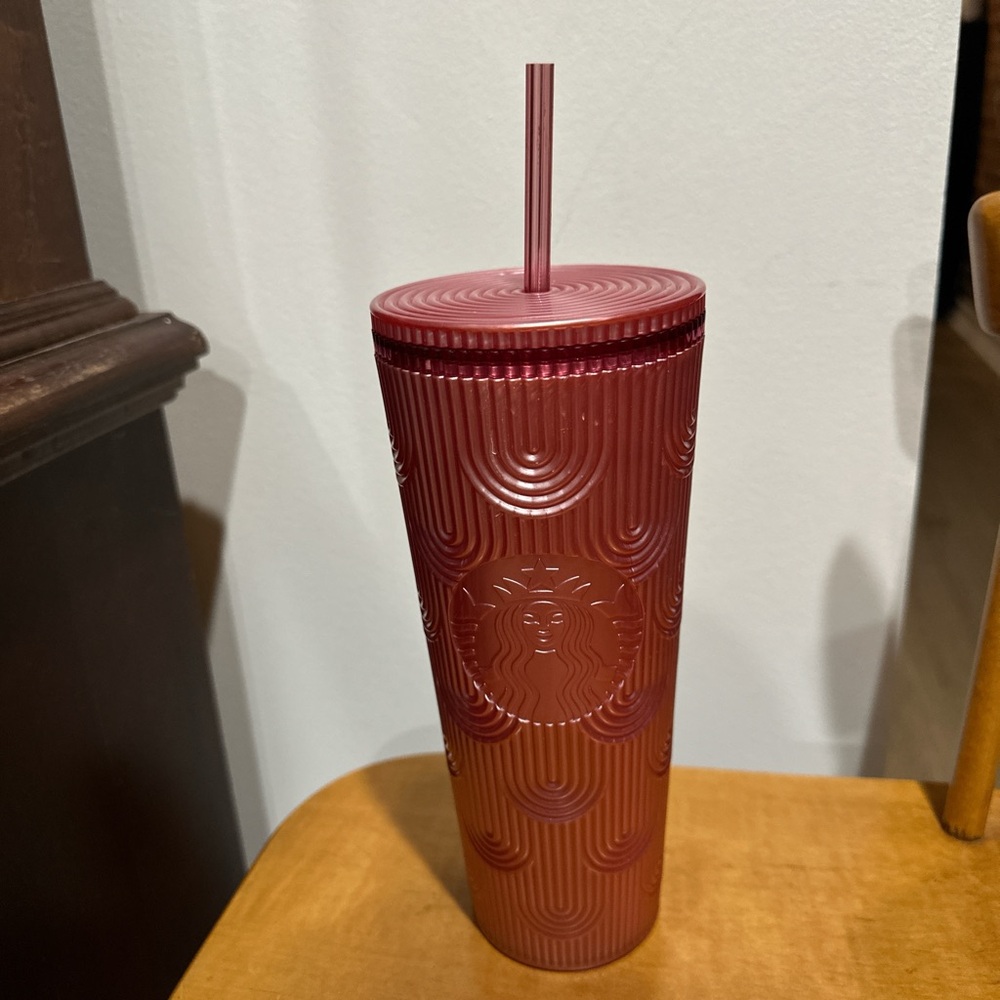 Starbucks Burgundy Textured Tumbler with Straw
